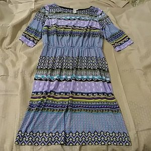 Colorful, patterned dress by Emma & Michele. Lrg